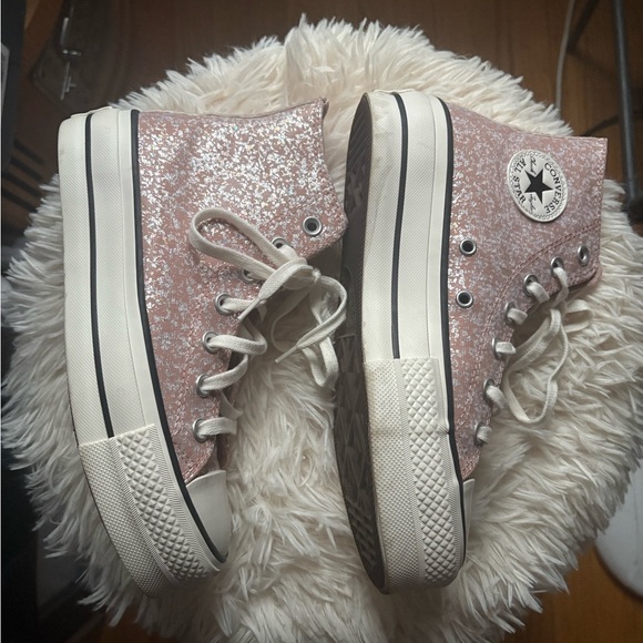 Converse Pink Glitter High-Top Platform Sneakers - Picture 2 of 8